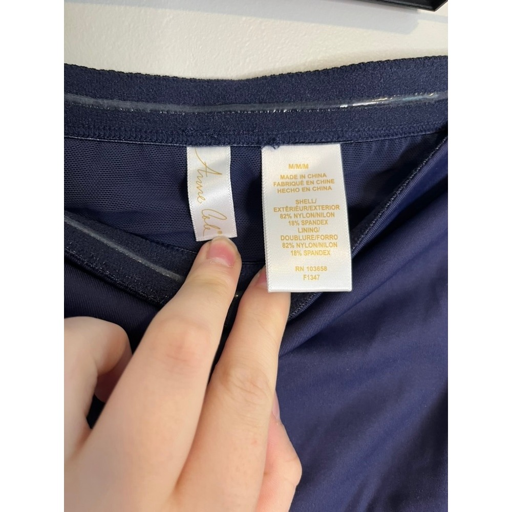 Anne Cole Super High Waist Swim Skirt rouched Navy‎ Tummy Compression Blue M NEW - Picture 8 of 9